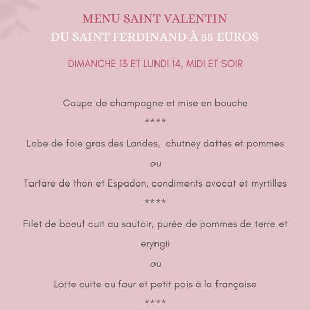 Menu de Saint Valentin au Saint Ferdinand 
